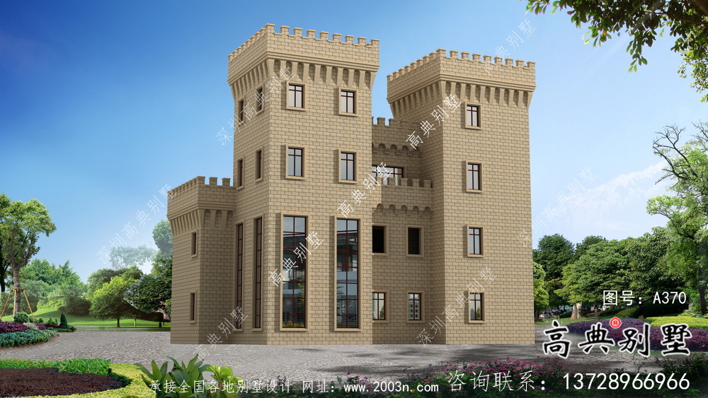 乡村欧式风格，西式城堡别墅四层建筑设计图