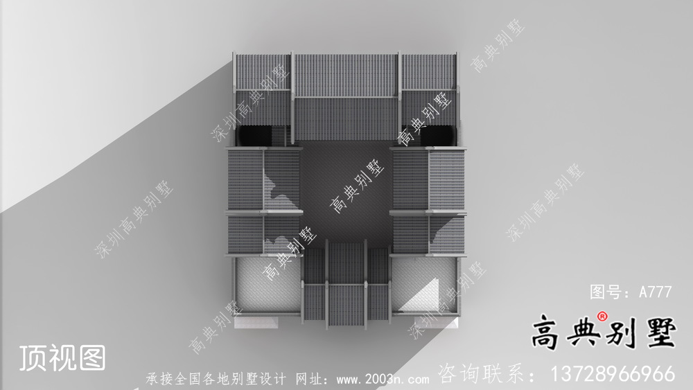 新中式仿古豪华四层别墅外观效果图