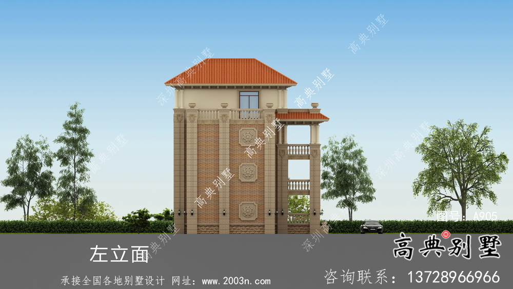 欧式风格多阳台四层农村奢华别墅设计图