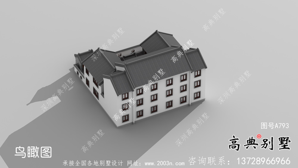 新中式三层农村别墅外观效果图