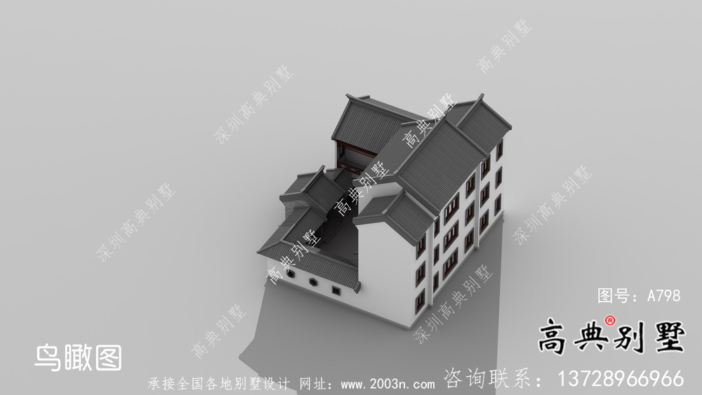 三层新型中式别墅设计及施工效果图