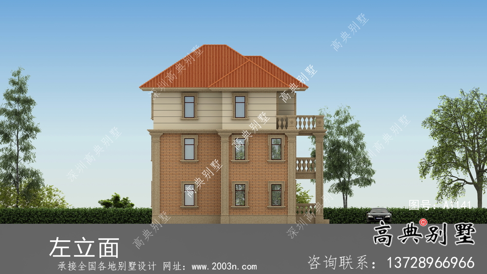 三层经典欧式带阳台的乡村住宅设计图