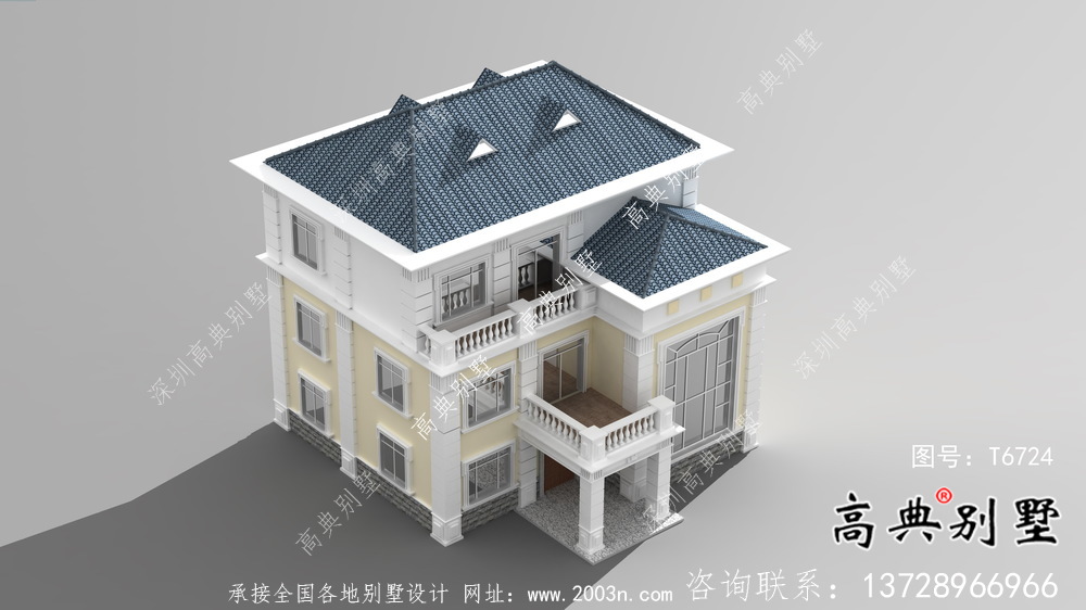 三层法式风格带观景台中小型住宅设计图