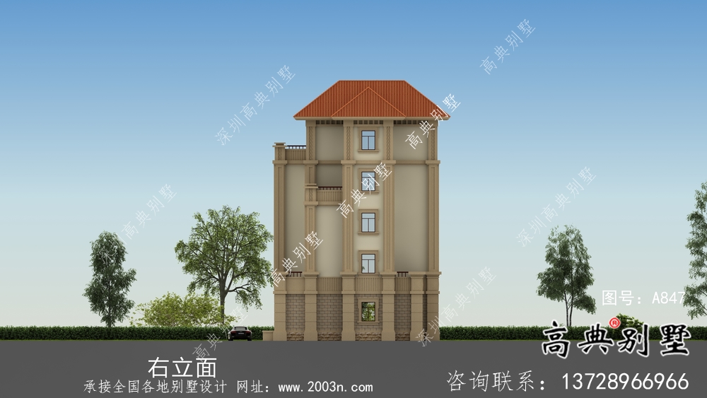 全套五层欧式豪华大型别墅自建效果工程图纸