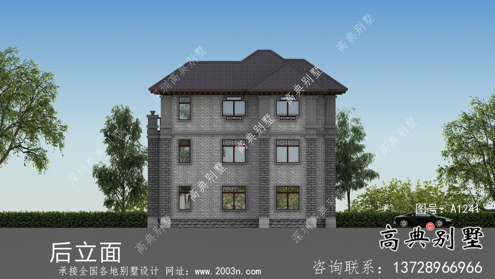 简约中式别墅，新中式风格三层别墅设计图纸