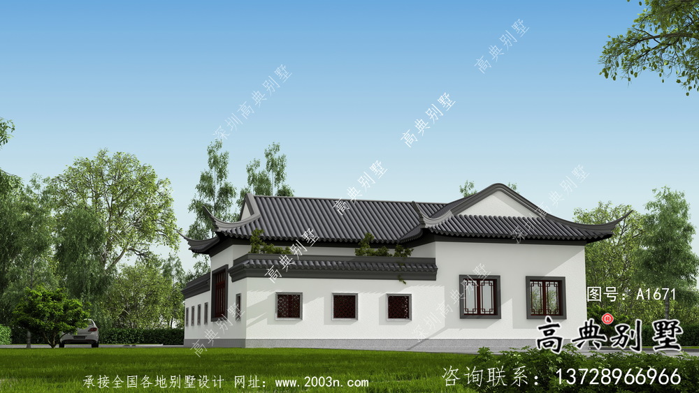 新中式一层苏式园林别墅设计图纸