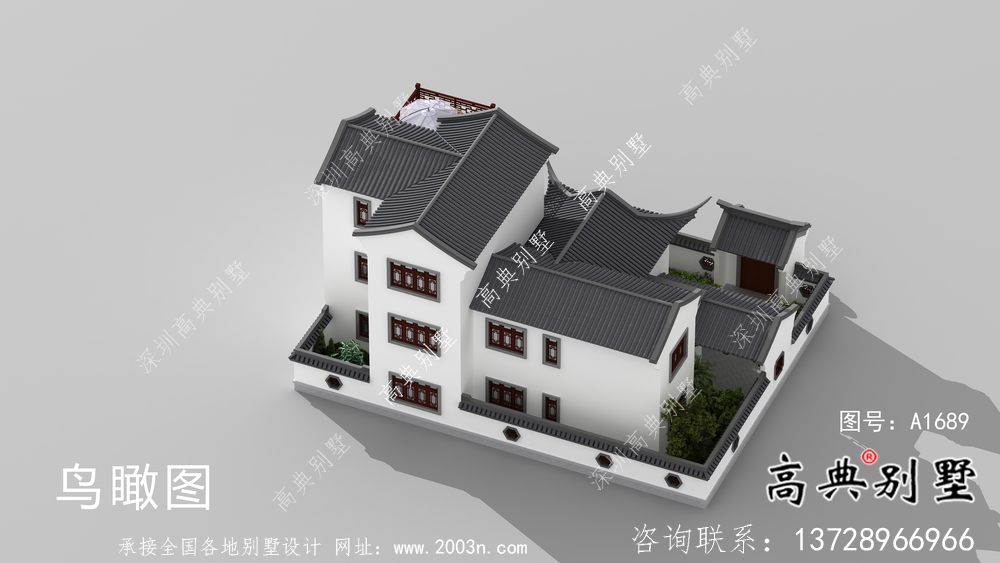 新中式三层自建庭院别墅设计图纸