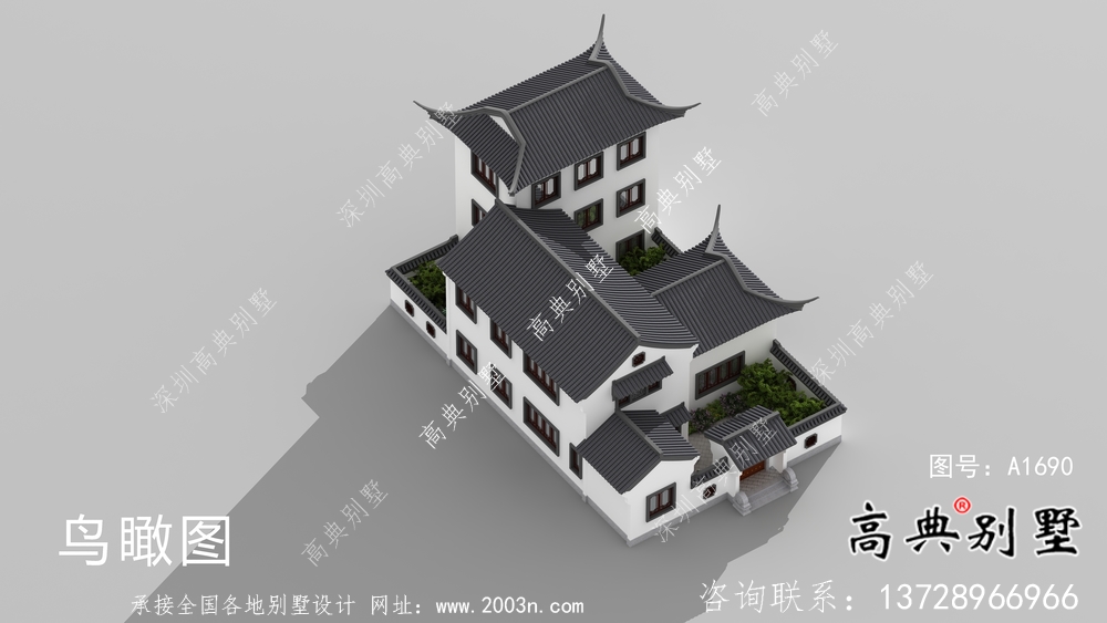 新中式庭院三层别墅设计效果图