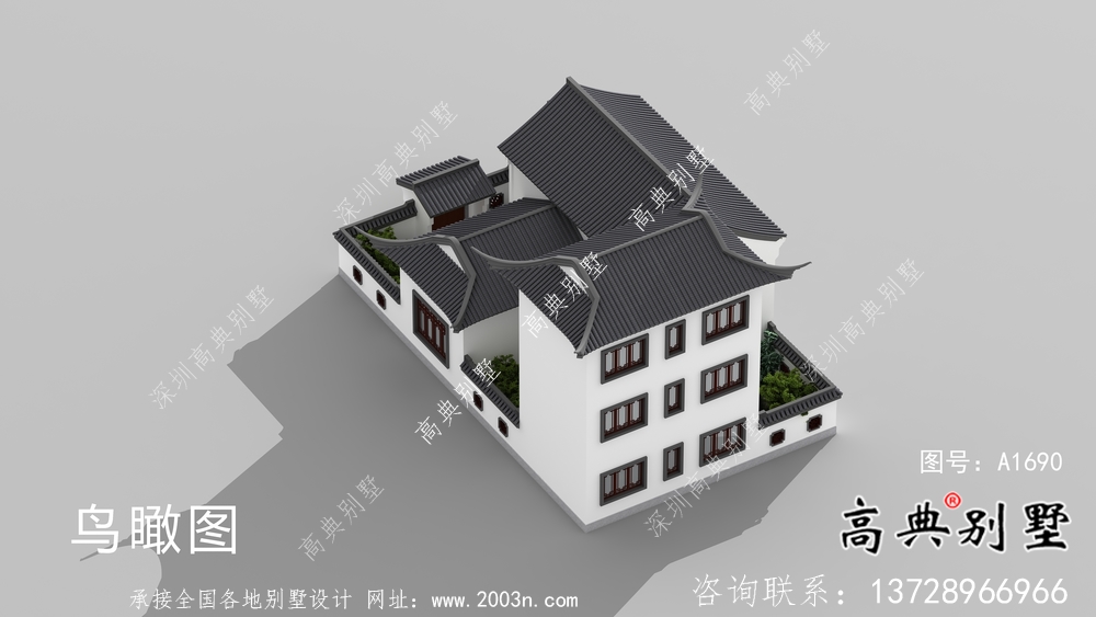 新中式庭院三层别墅设计效果图