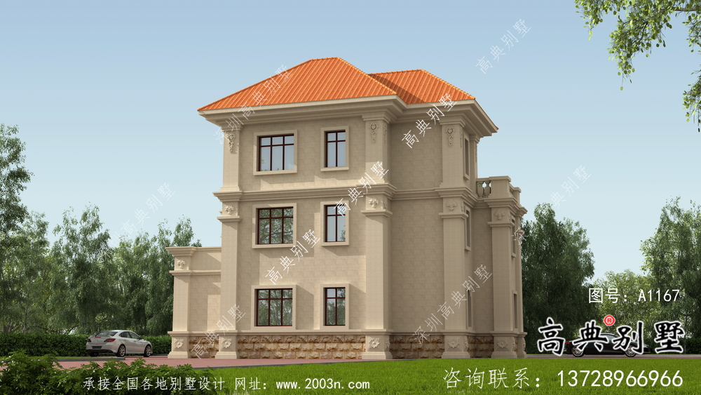 欧式三层别墅平面设计图及效果图