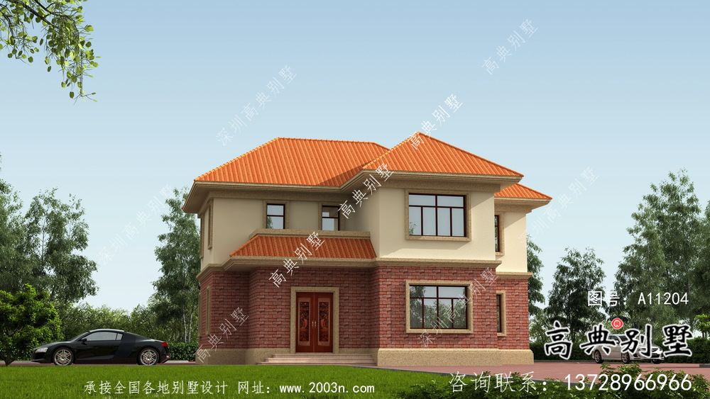 全套坡屋顶欧式风格农村二层别墅设计图