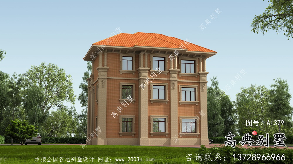 欧式古典复古时尚三层别墅设计图