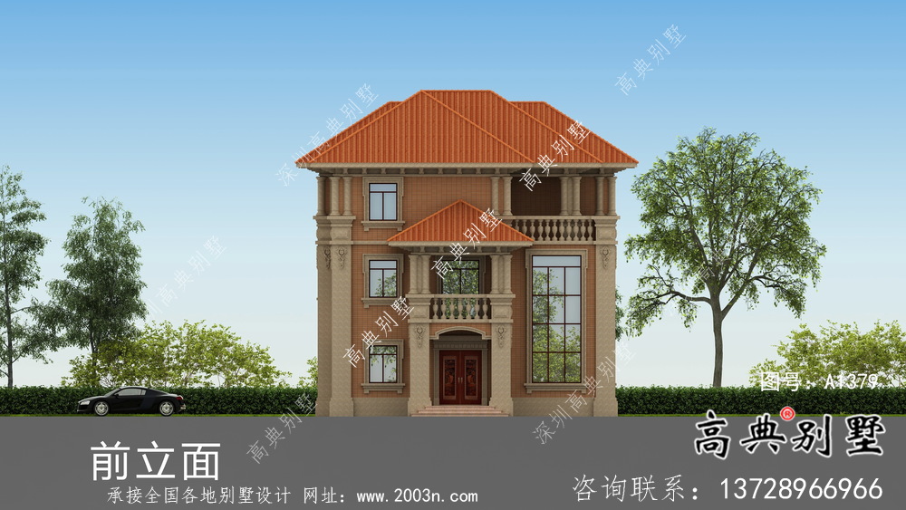 欧式古典复古时尚三层别墅设计图