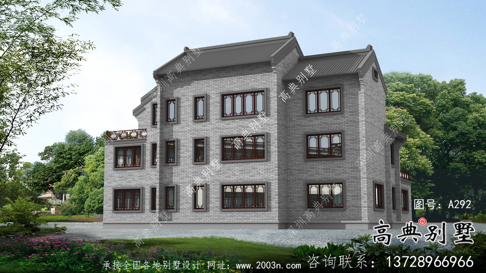 新中式三层庭院别墅设计图纸及平面设计图