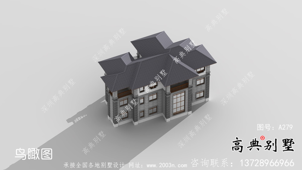 清新中式别墅，新中式自建别墅设计图（效果图）