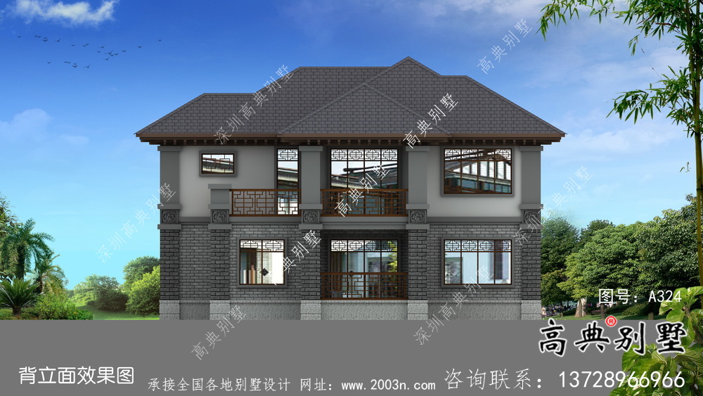 新中式三层清新明亮别墅建筑设计图