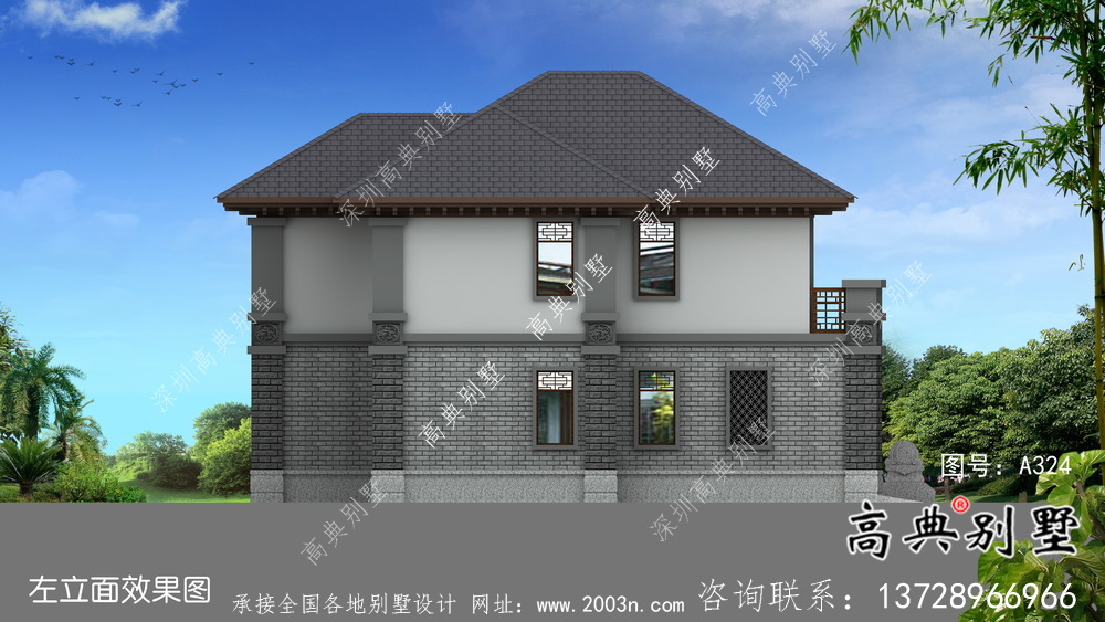 新中式三层清新明亮别墅建筑设计图