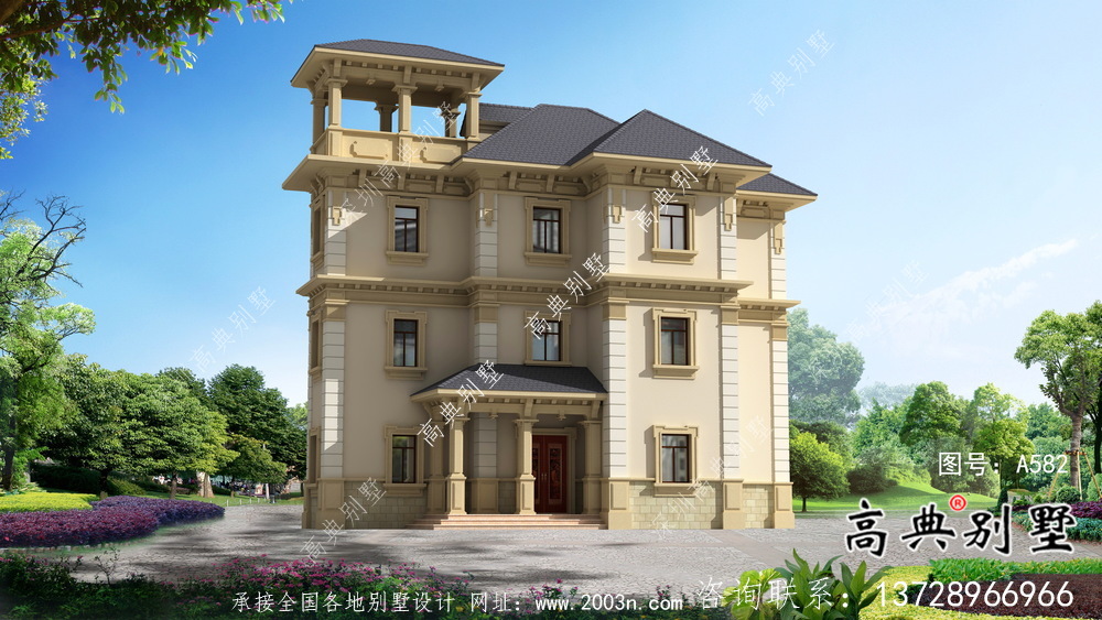 浪漫法式复式三层欧式别墅平面设计图及效果图