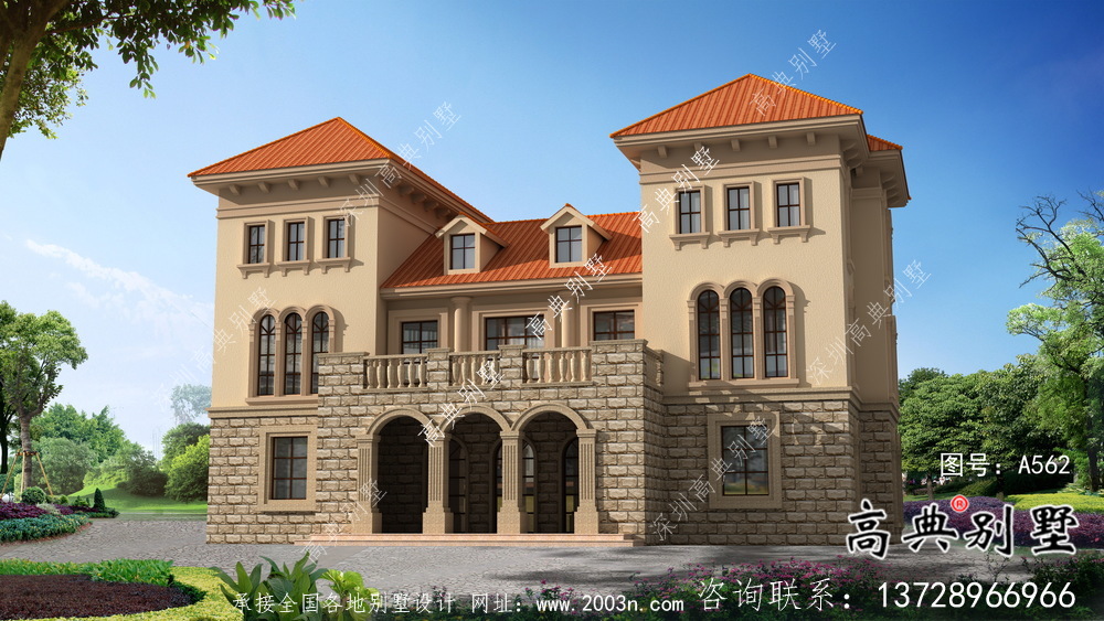 豪华框架结构三层欧式风格别墅设计