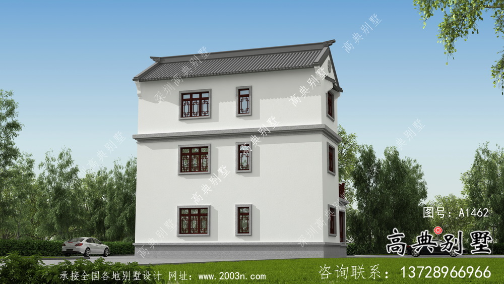 新中式三层乡村别墅设计图纸及效果图