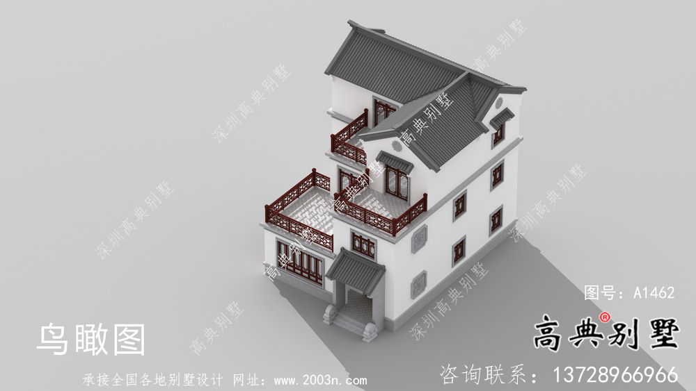 新中式三层乡村别墅设计图纸及效果图