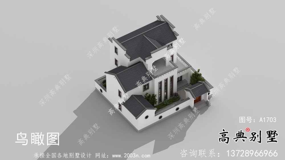 新中式三层徽派别墅平面设计图