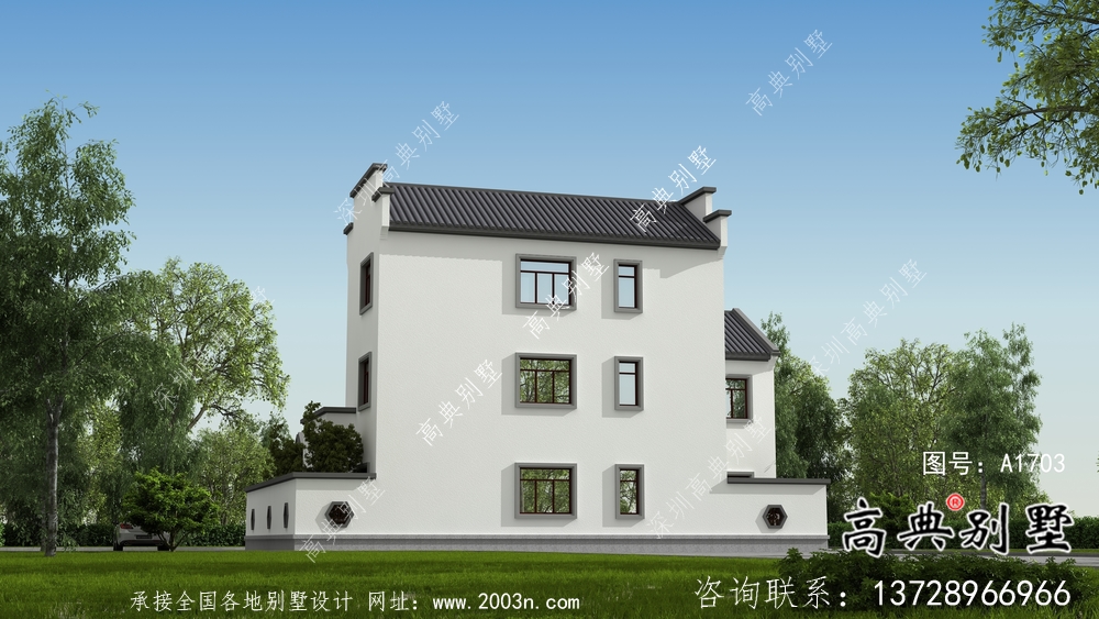 新中式三层徽派别墅平面设计图
