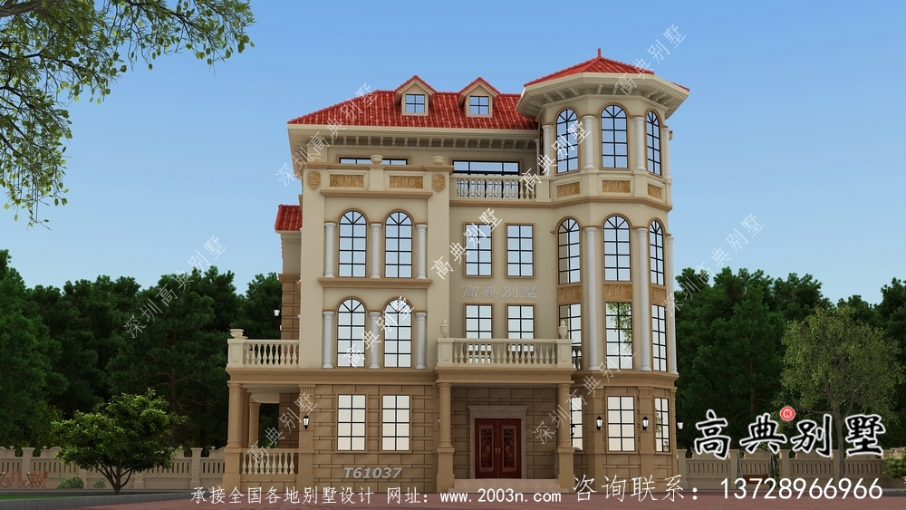 简单实用的四层欧式风格别墅设计图与实景效果图