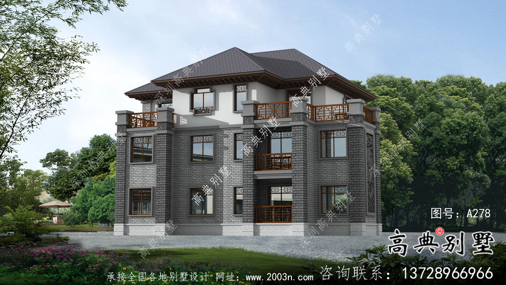 中式风格三层创新农村别墅设计图纸