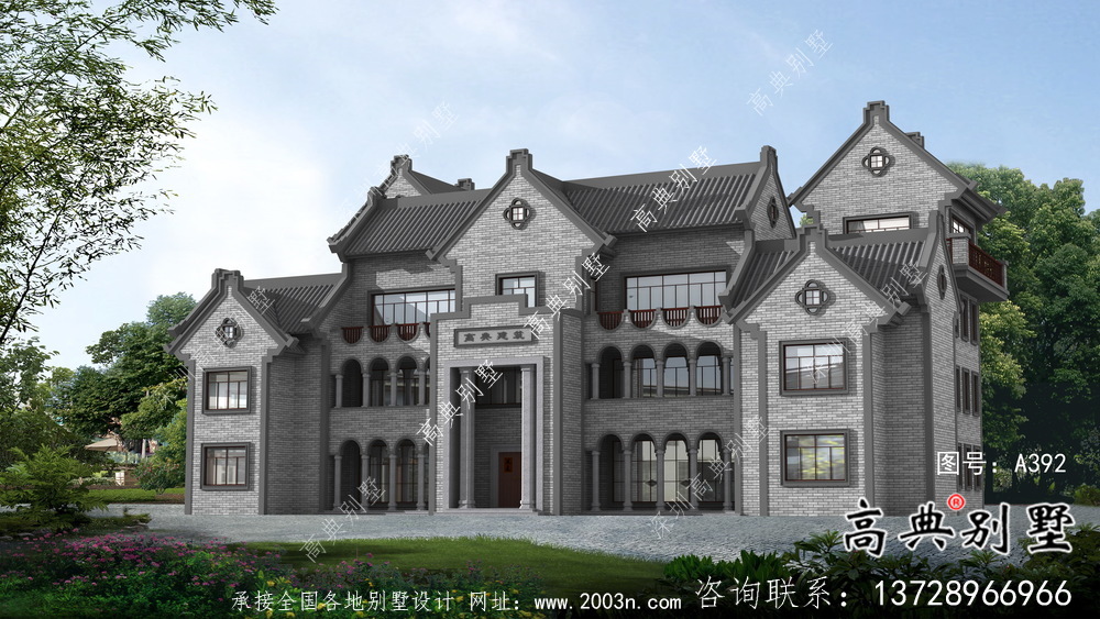 新中式四层潮派别墅外观效果图