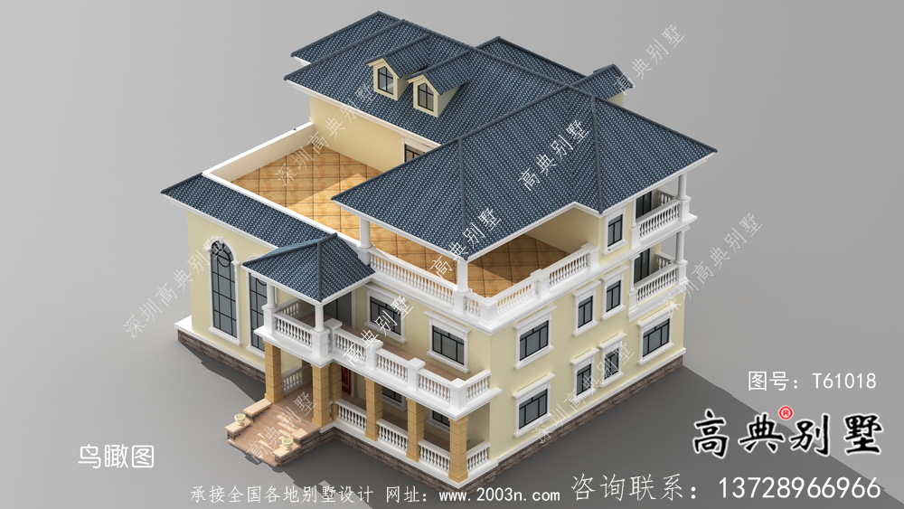 欧式外观简单的三层别墅设计图+效果图