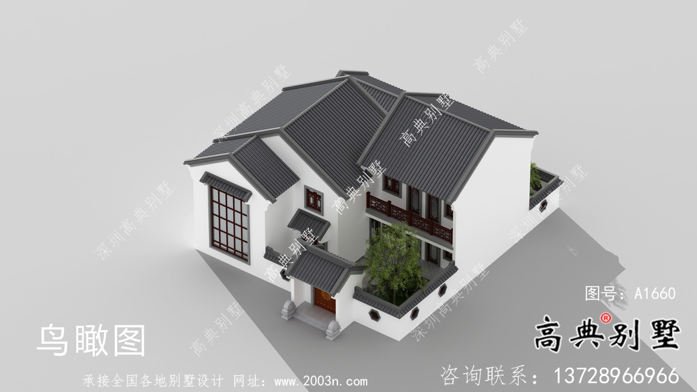 新中式文雅二层苏式园林别墅设计图纸