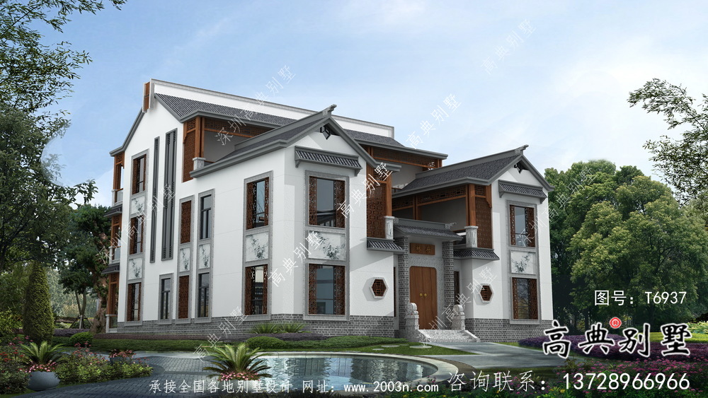 新中式三层院子别墅设计图纸