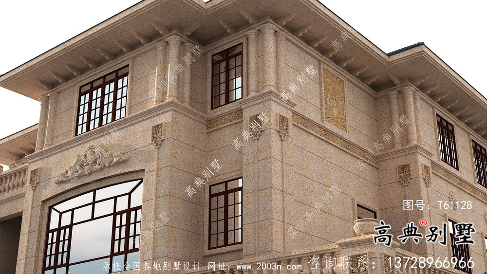 复式三层欧式石材别墅建筑设计图纸