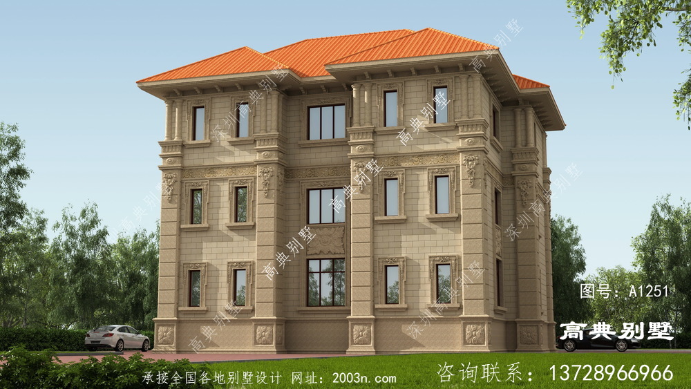 古典欧式石材三层别墅自建房设计图